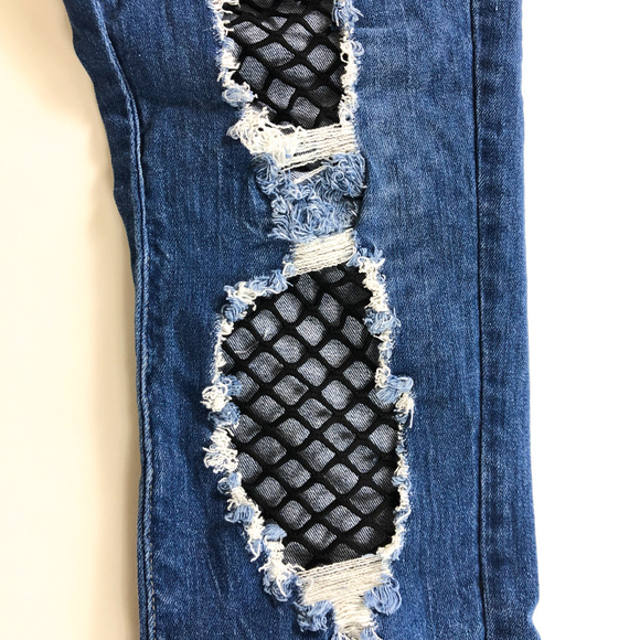 VIP Jeans Distressed Fishnet Jeans - Picture 7 of 8